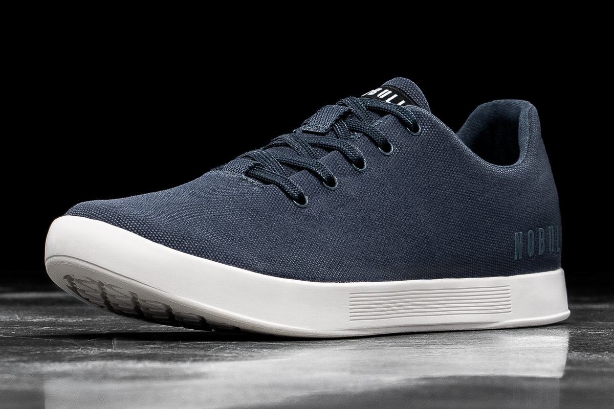 Nobull Canvas Men's Trainers Navy White | Australia (NI6452)